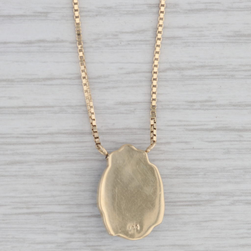 Gray Carved Glass Rainforest Jewel Beetle Pendant Necklace 14k Gold 18.75" Box Chain