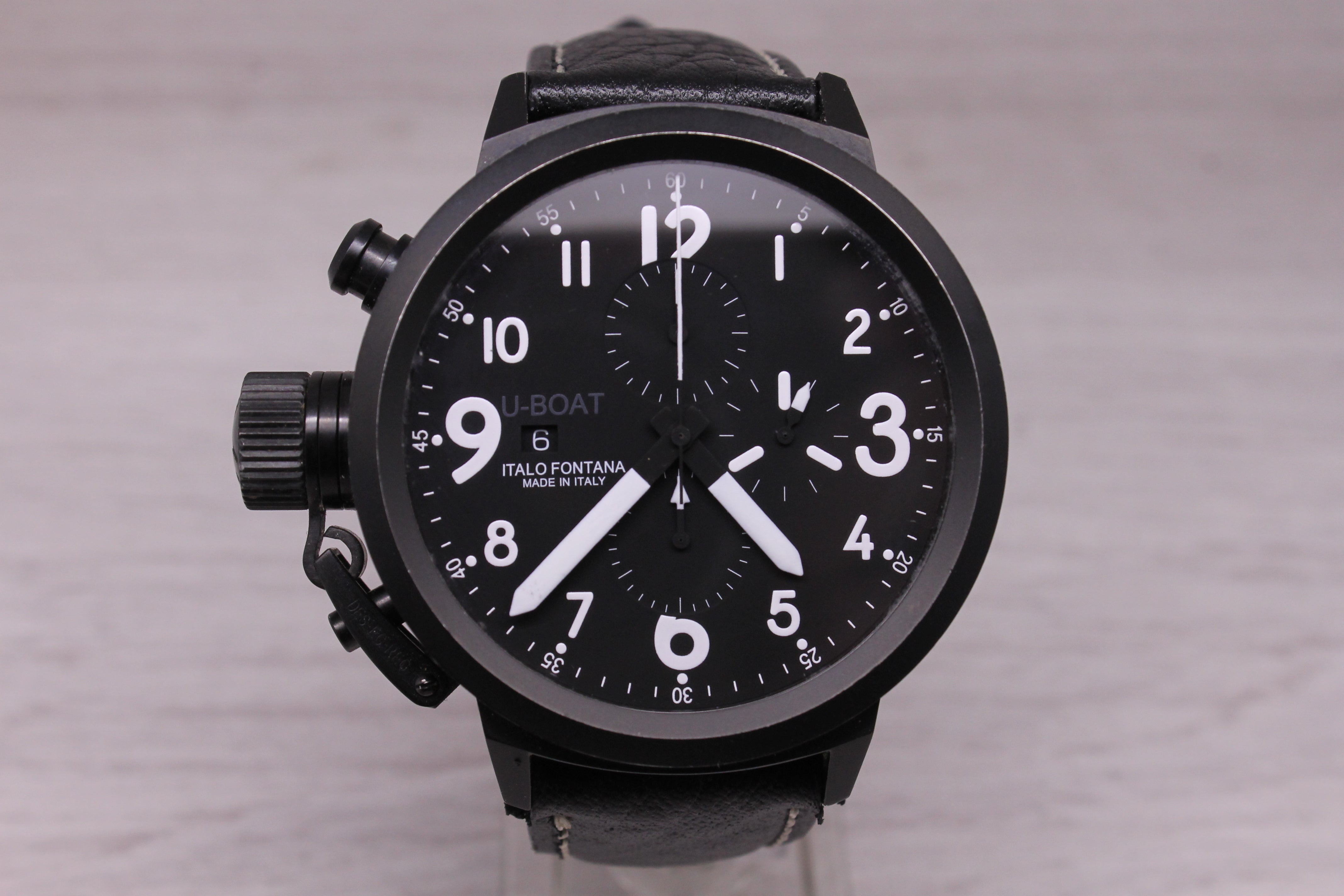 U-BOAT Flightdeck Mens 50mm Black PVD Chronograph Watch U-7750/50 w/ Box Strap