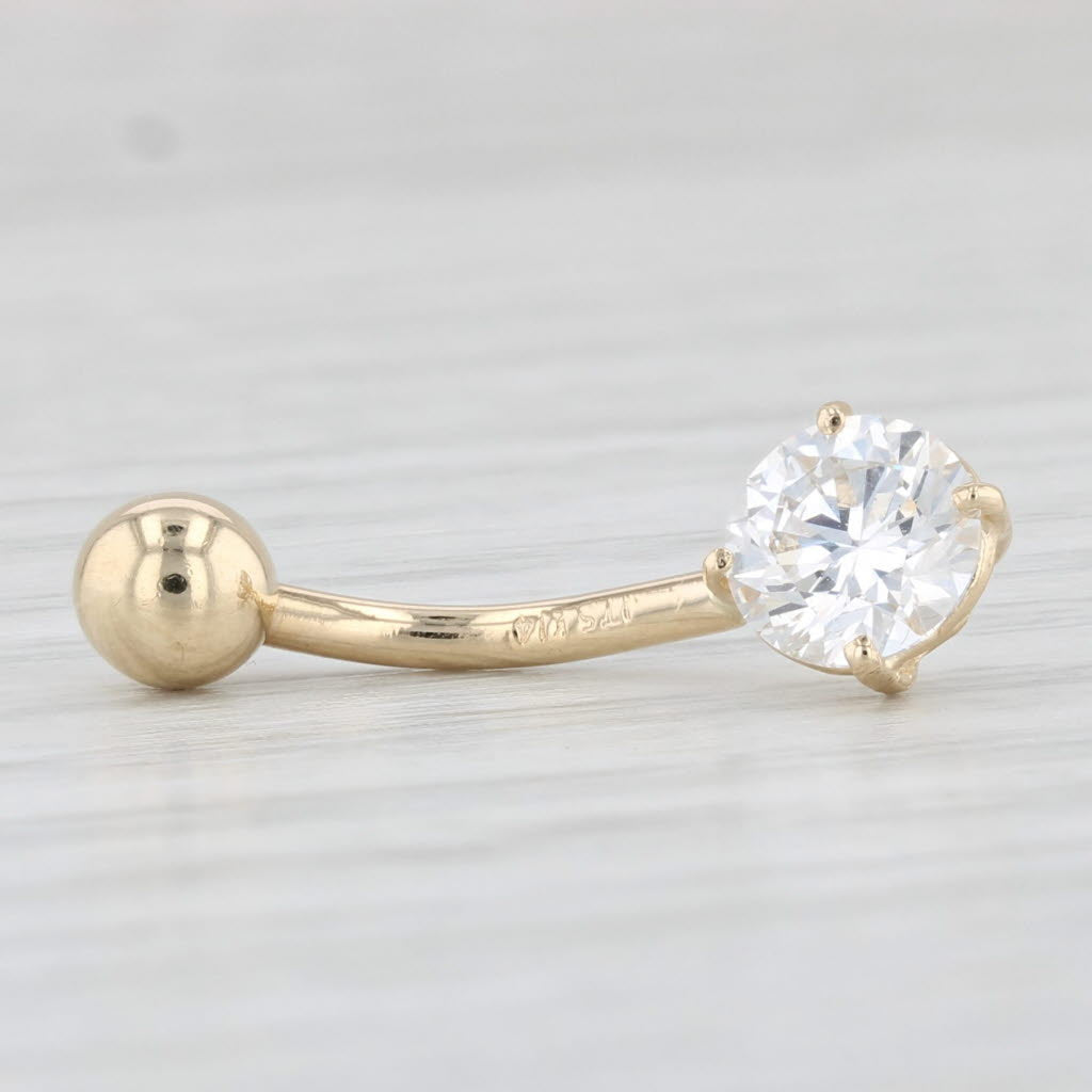Light Gray 0.73ct Lab Created Diamond Belly Button Barbell Piercing 14k Yellow Gold