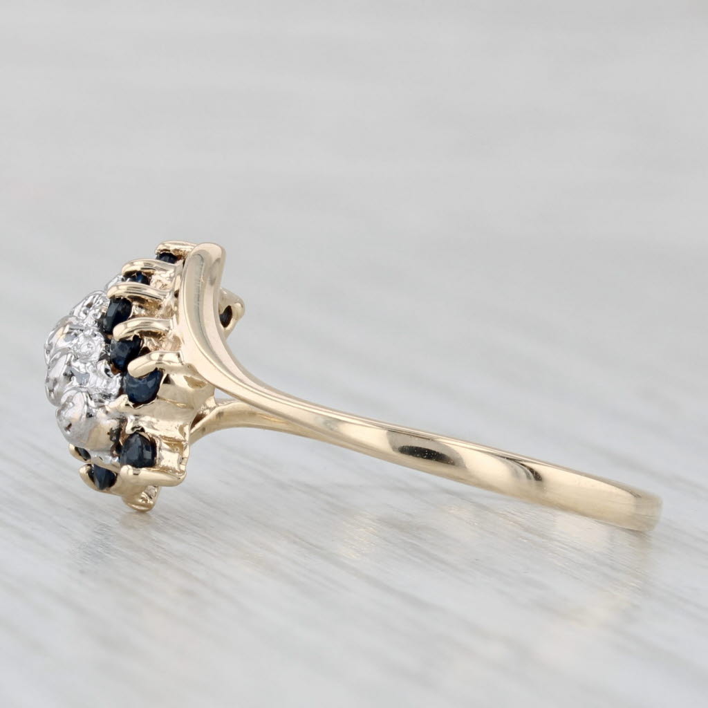 Light Gray 0.62ctw Blue Sapphire Diamond Cluster Bypass Ring 10k Yellow Gold Size 8.75