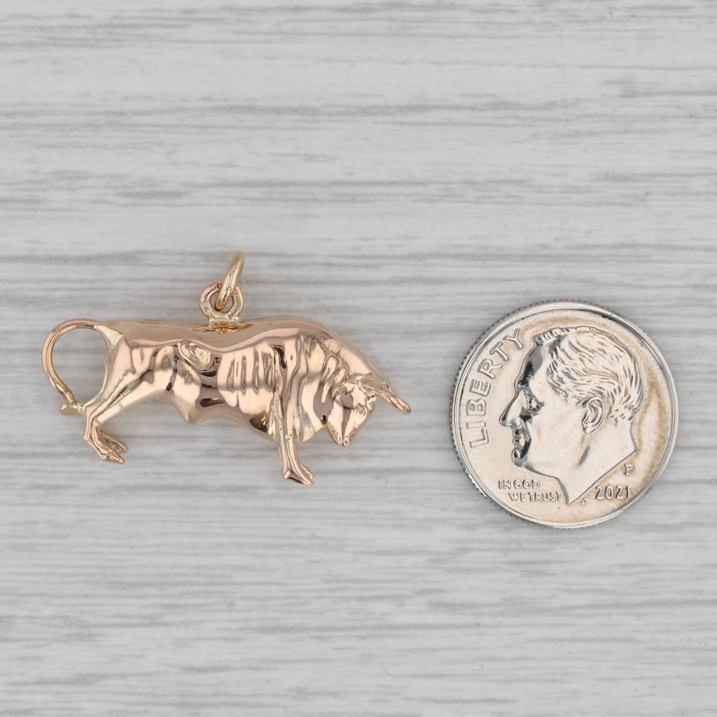 Gray Golden Bull Charm 18k Rose Gold 3D Figural Pendant