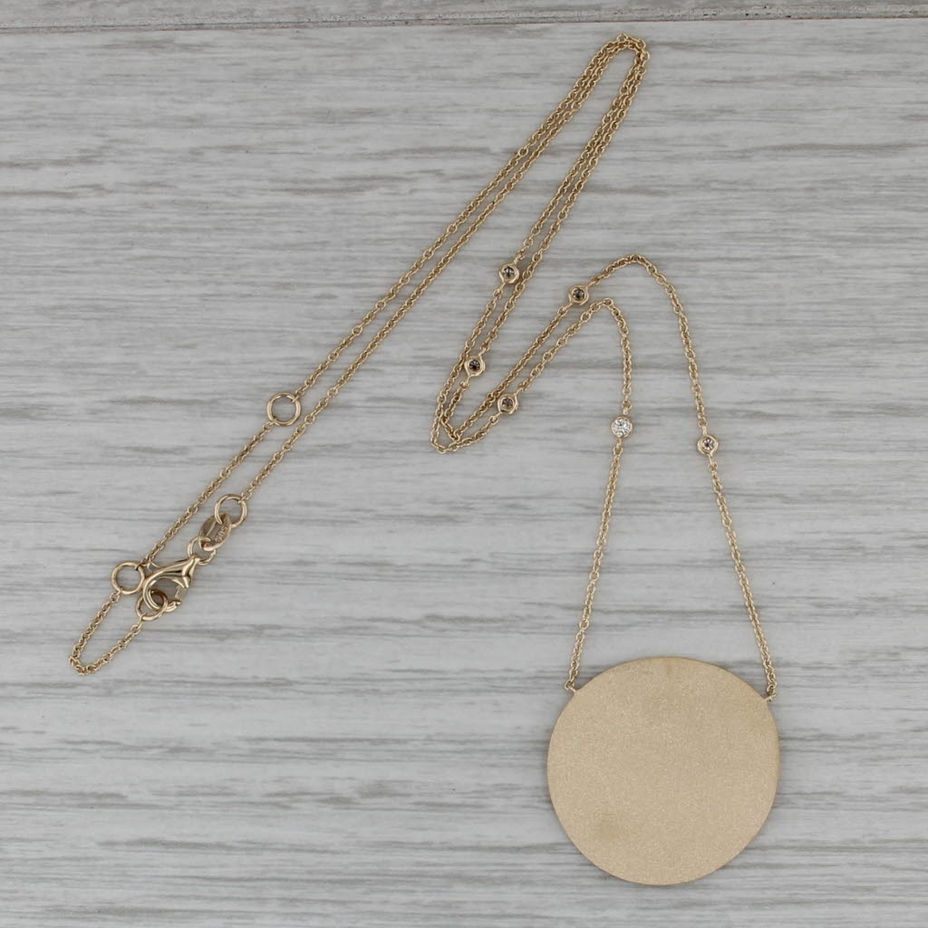 New 0.15ctw Diamond Station Necklace Brushed Pendant 14k Gold 16" 17" 18"