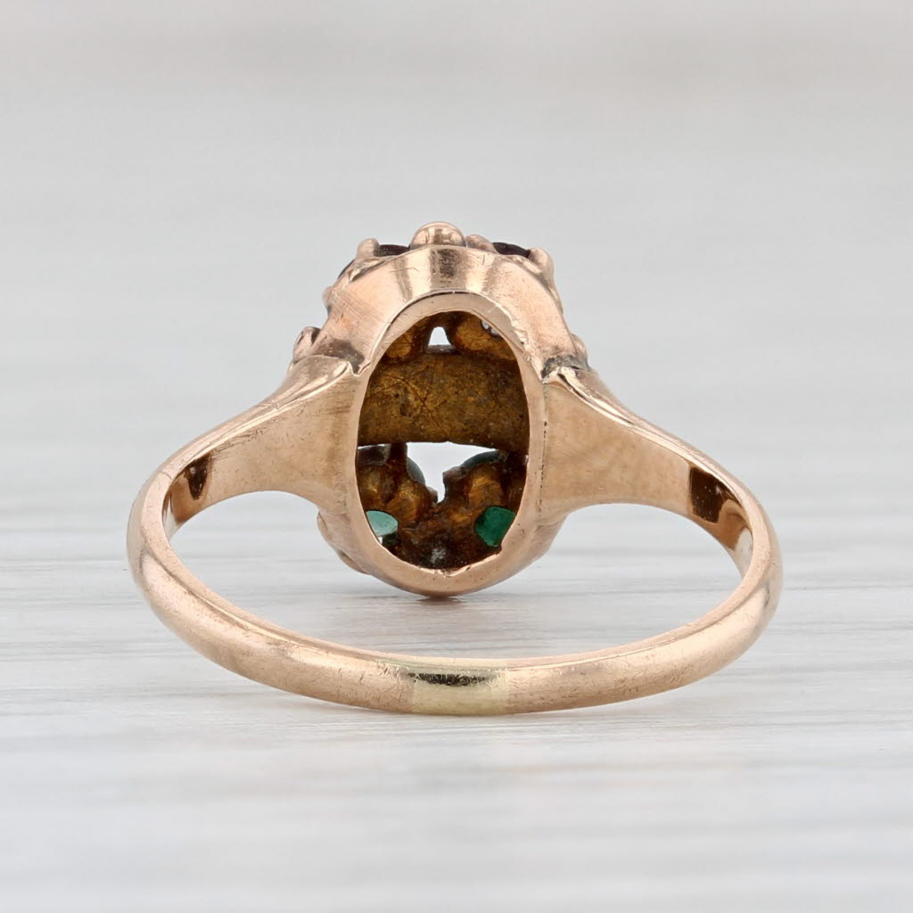 Light Gray Victorian Pearl Garnet Glass Ring 8k Yellow Gold Small Size 3.25 Antique