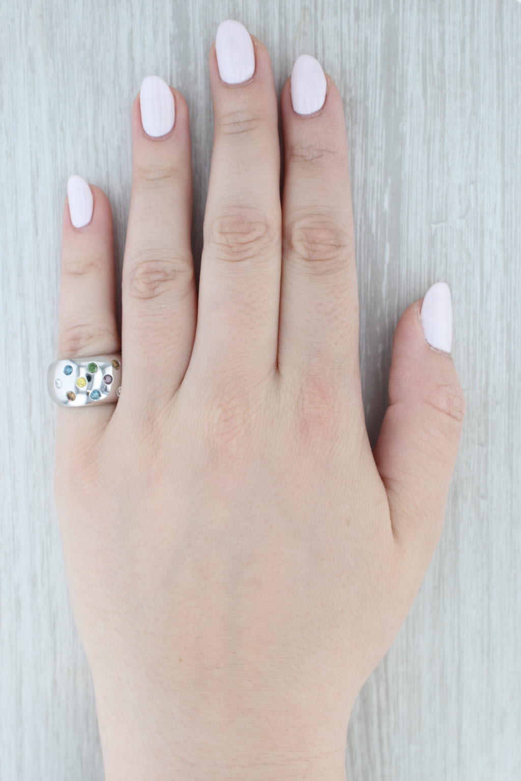 Gray 0.83ctw Colorful Diamond Dots Ring 18k White Gold Size 7 Cocktail