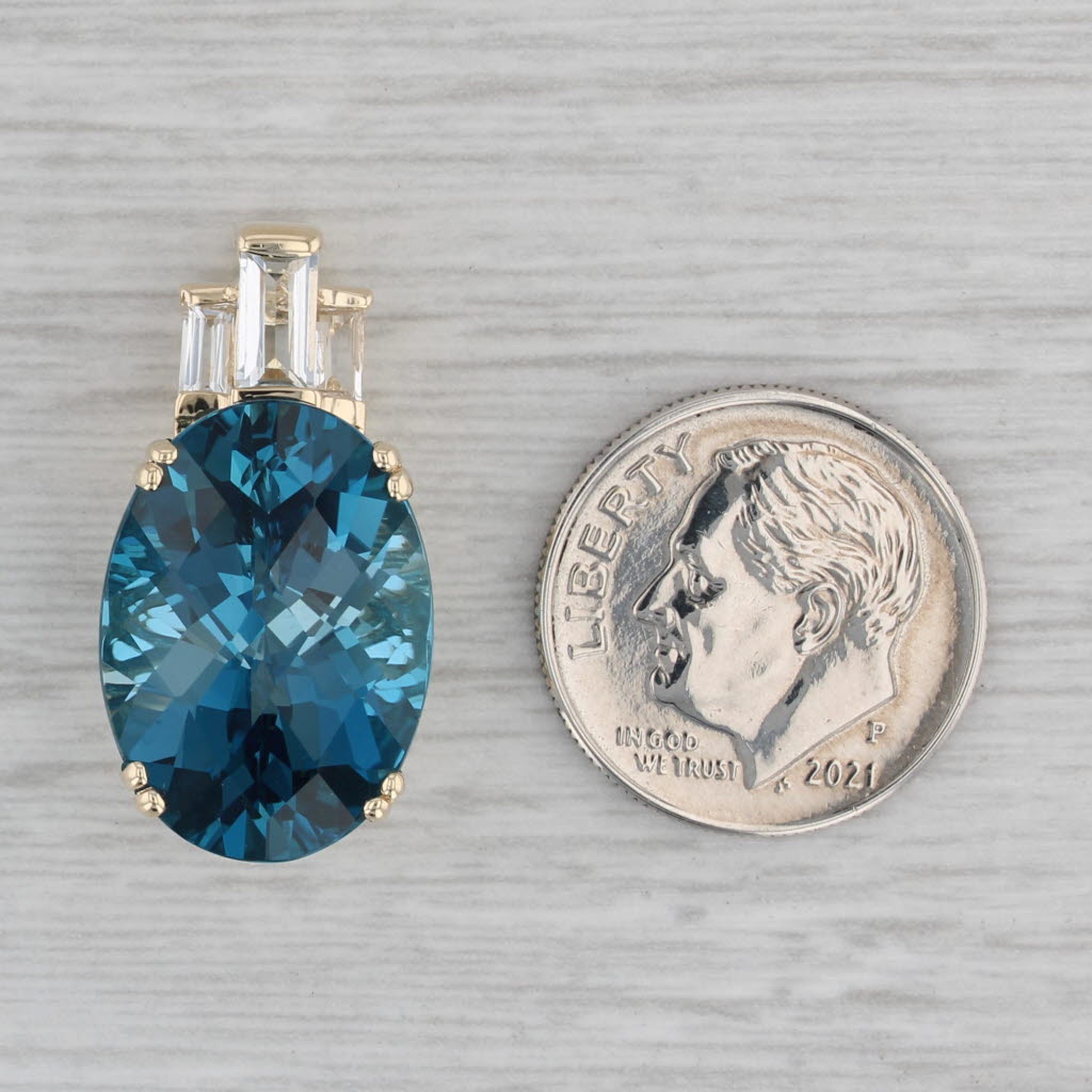 Gray 16.25ctw Oval London Blue White Topaz Pendant 14k Yellow Gold