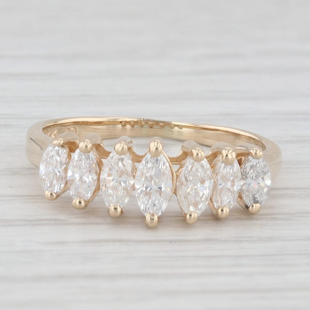 Light Gray 0.94ctw Tiered Marquise Diamond Ring 14k Yellow Gold Size 6.75 Stackable Wedding