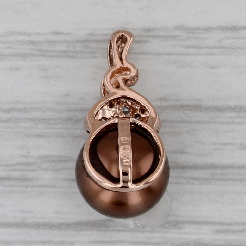 Dark Gray Dyed Bronze Cultured Pearl Pendant 14k Rose Gold Diamond Accents