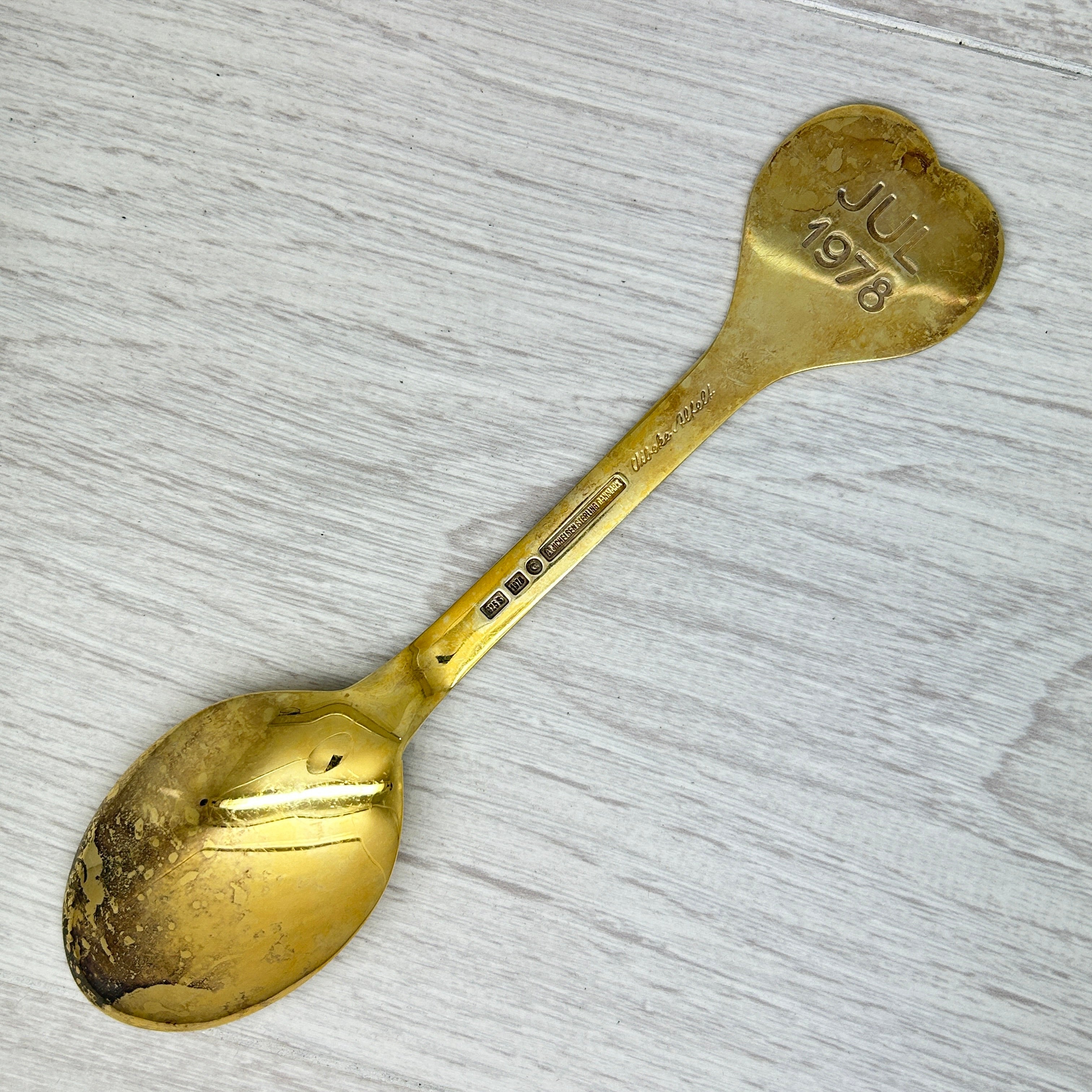 Gray Vintage 1978 Anton Michelsen Sterling Silver Enamel Christmas Spoon Denmark