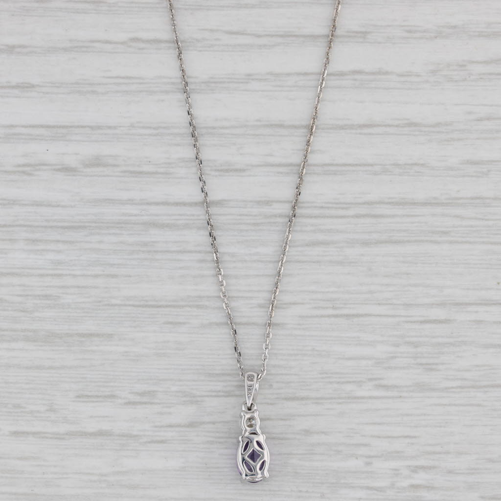 Gray 0.90ct Amethyst Diamond Pendant Necklace 14k White Gold 16-18" Cable Chain