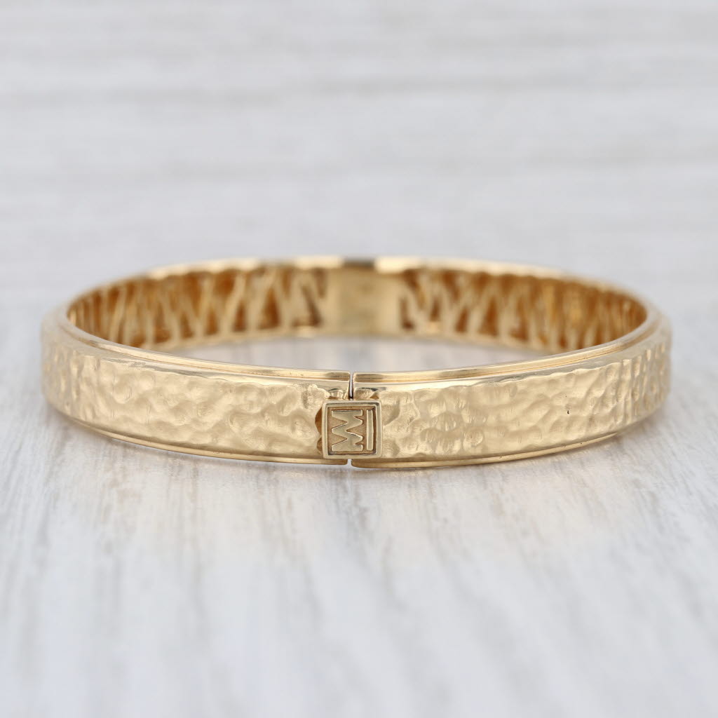 Michael M Hammered Bangle Bracelet 18k Yellow Gold 7.25" 8mm