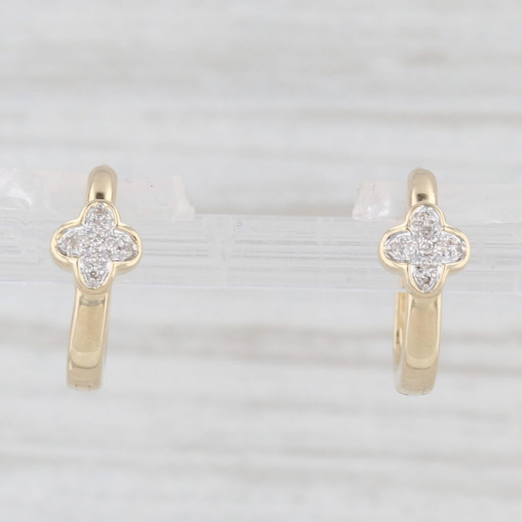 Light Gray New Diamond Flower Small Hoop Huggie Earrings 10k Yellow Gold