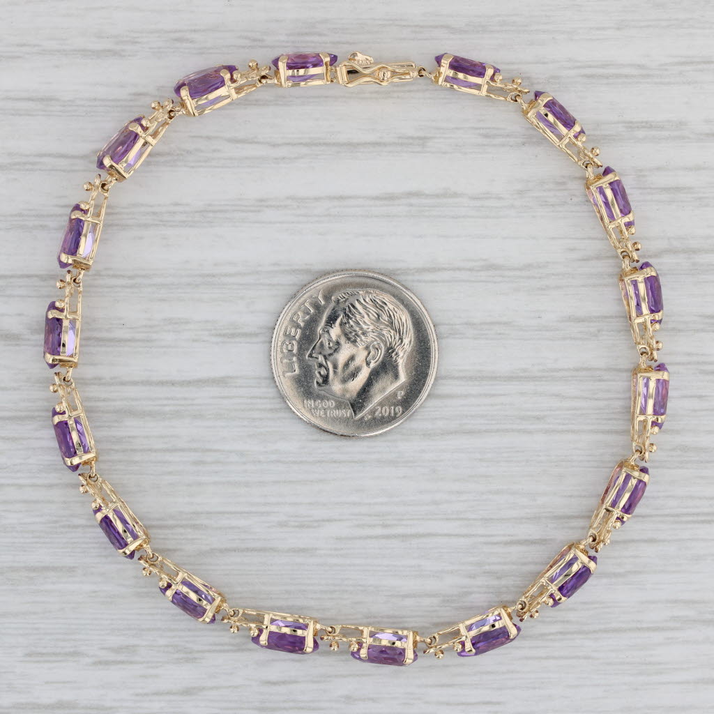 Gray 10.80ctw Amethyst Tennis Bracelet 14k Yellow Gold 7.5" 5.4mm