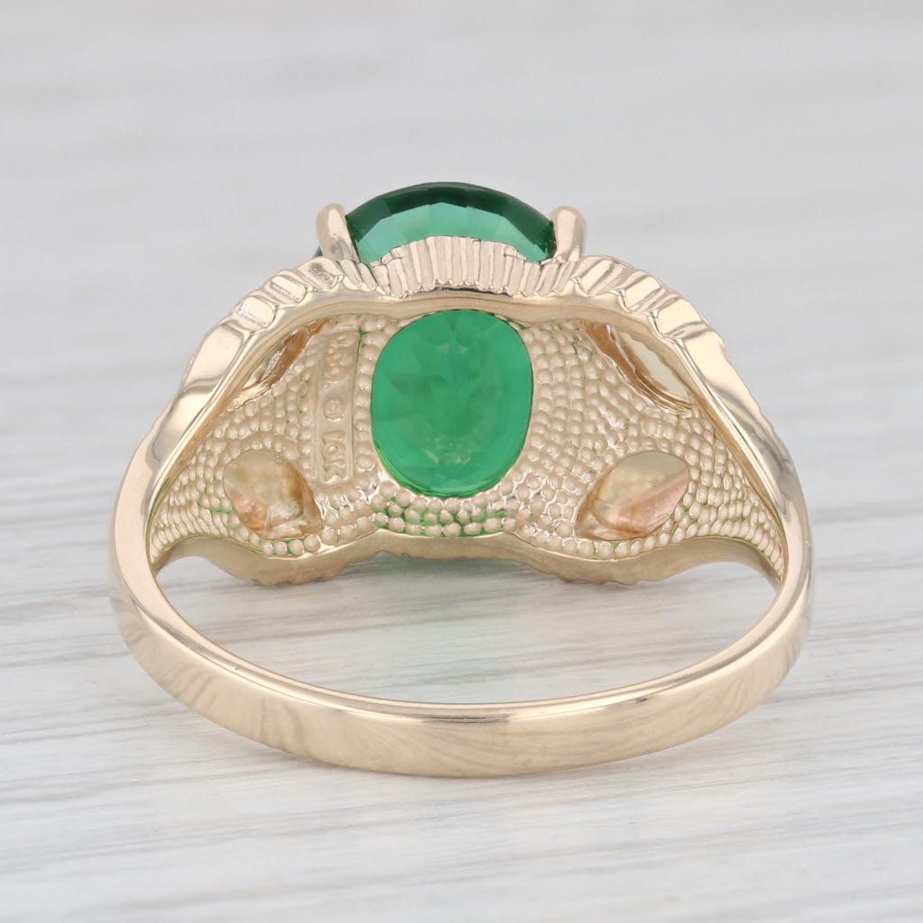 Light Gray 10K Yellow Rose Gold Green Glass Floral Design Ring Size 10
