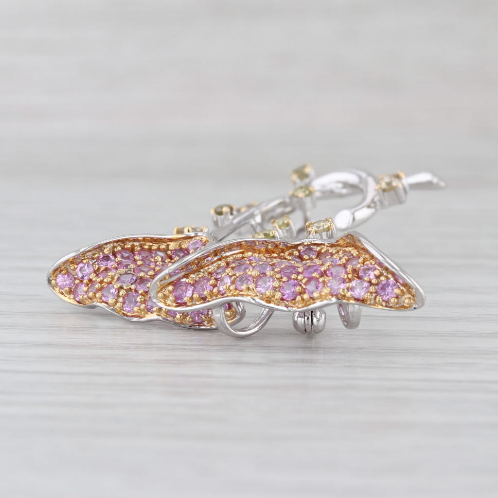2.44ctw Pink Sapphire Yellow Diamond Lily Brooch Pendant 18k White Gold Pin