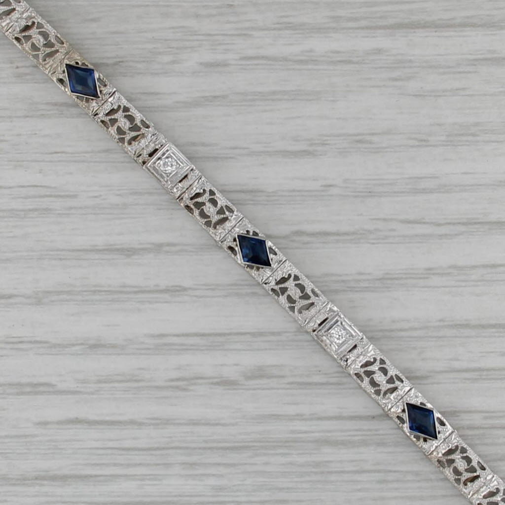 Vintage Diamond Filigree Bracelet 14k White Gold 6.5" 5.2mm