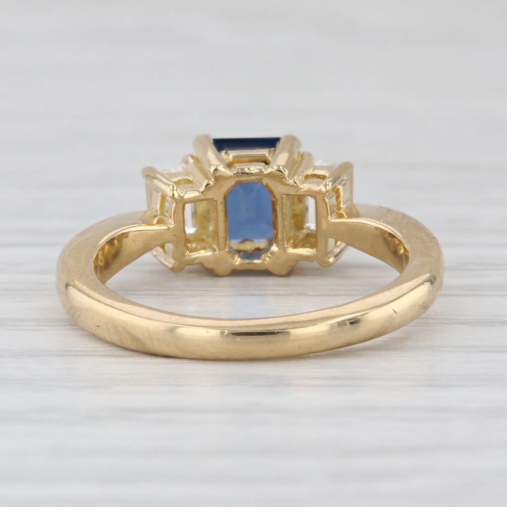 1.63ctw Emerald Cut Blue Sapphire Diamond Ring 18k Gold Size 6.25 Engagement