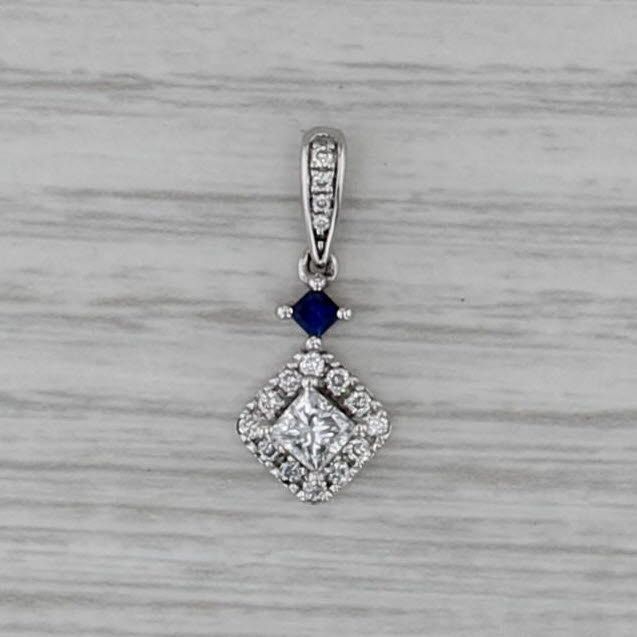 Vera Wang 0.43ctw Princess Diamond Sapphire Pendant 14k White Gold Small Drop