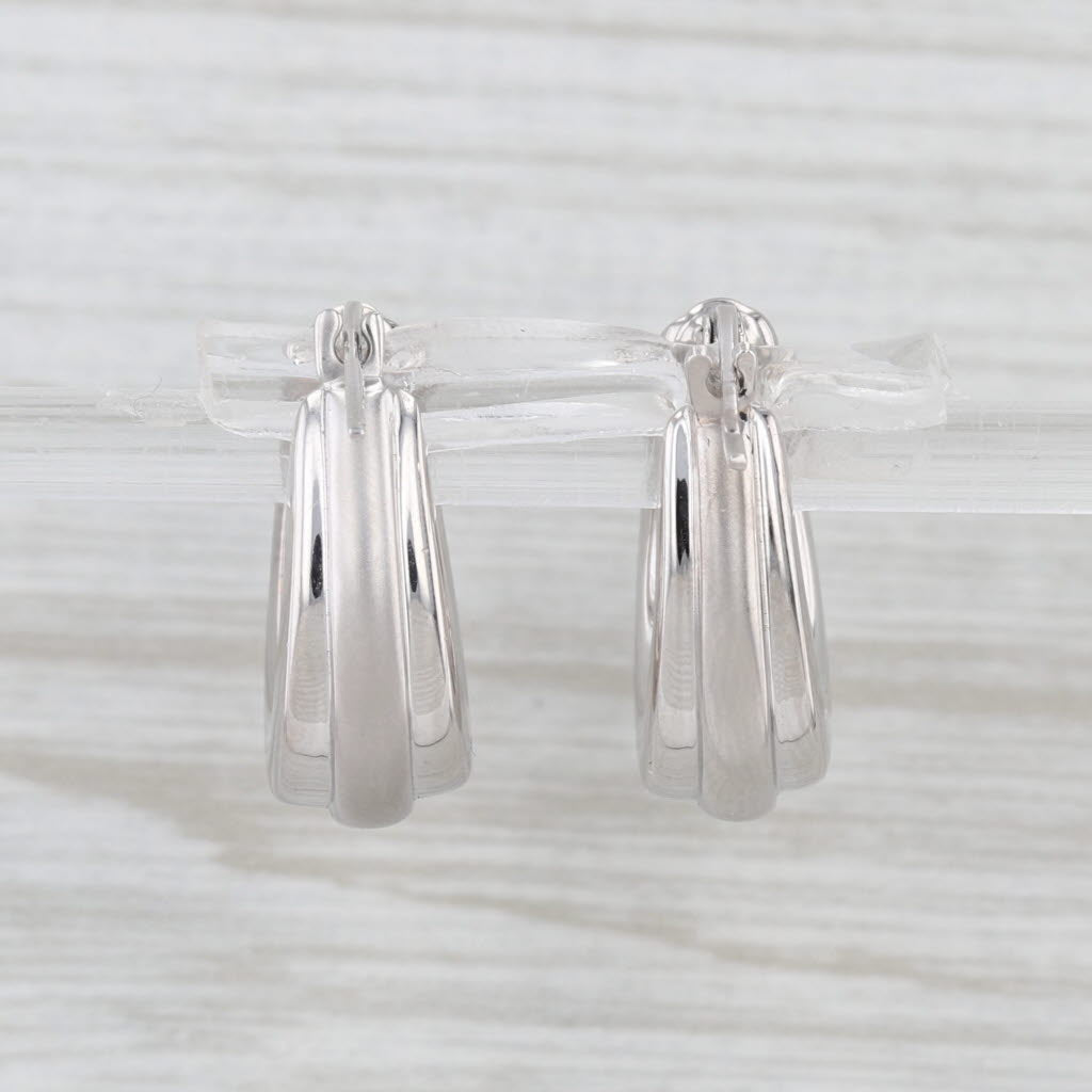 Oval Beveled Hoop Earrings 14k White Gold Snap Top Hoops