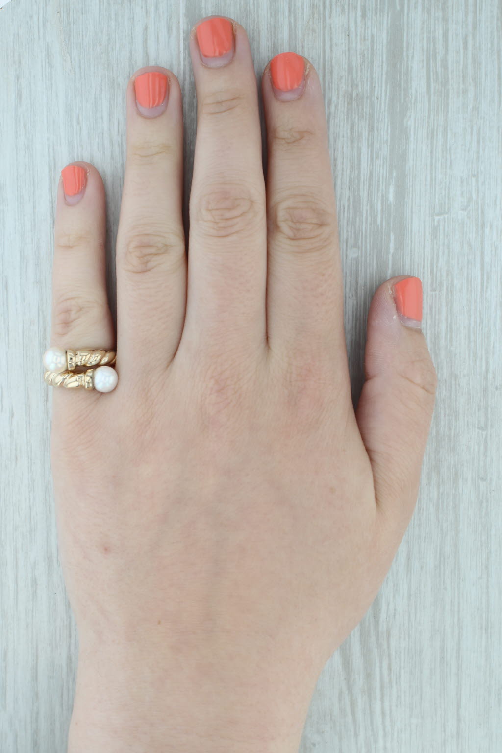 Cultured Pearl Bypass Ring 14k Yellow Gold Size 6 Adjustable