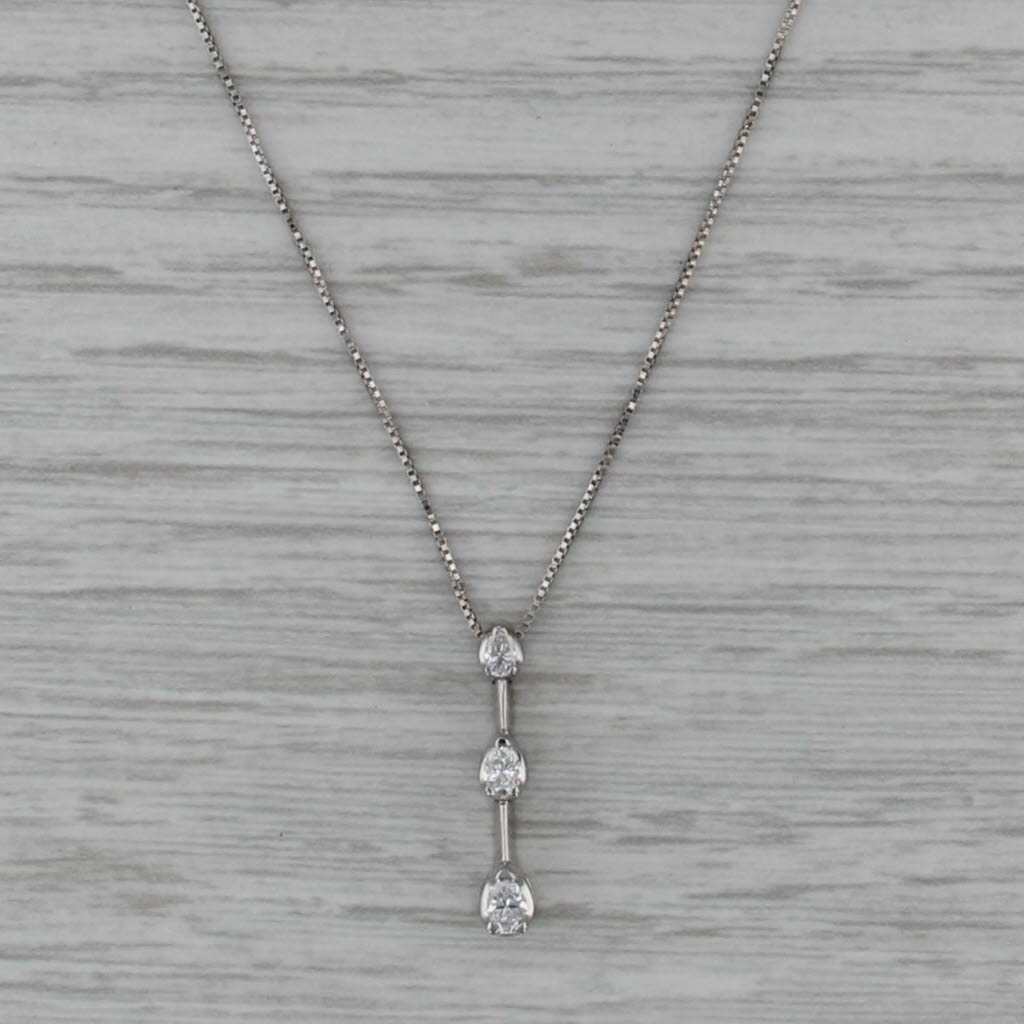 0.21ctw Diamond 3-Stone Journey Pendant Necklace 14k White Gold 19" Box Chain