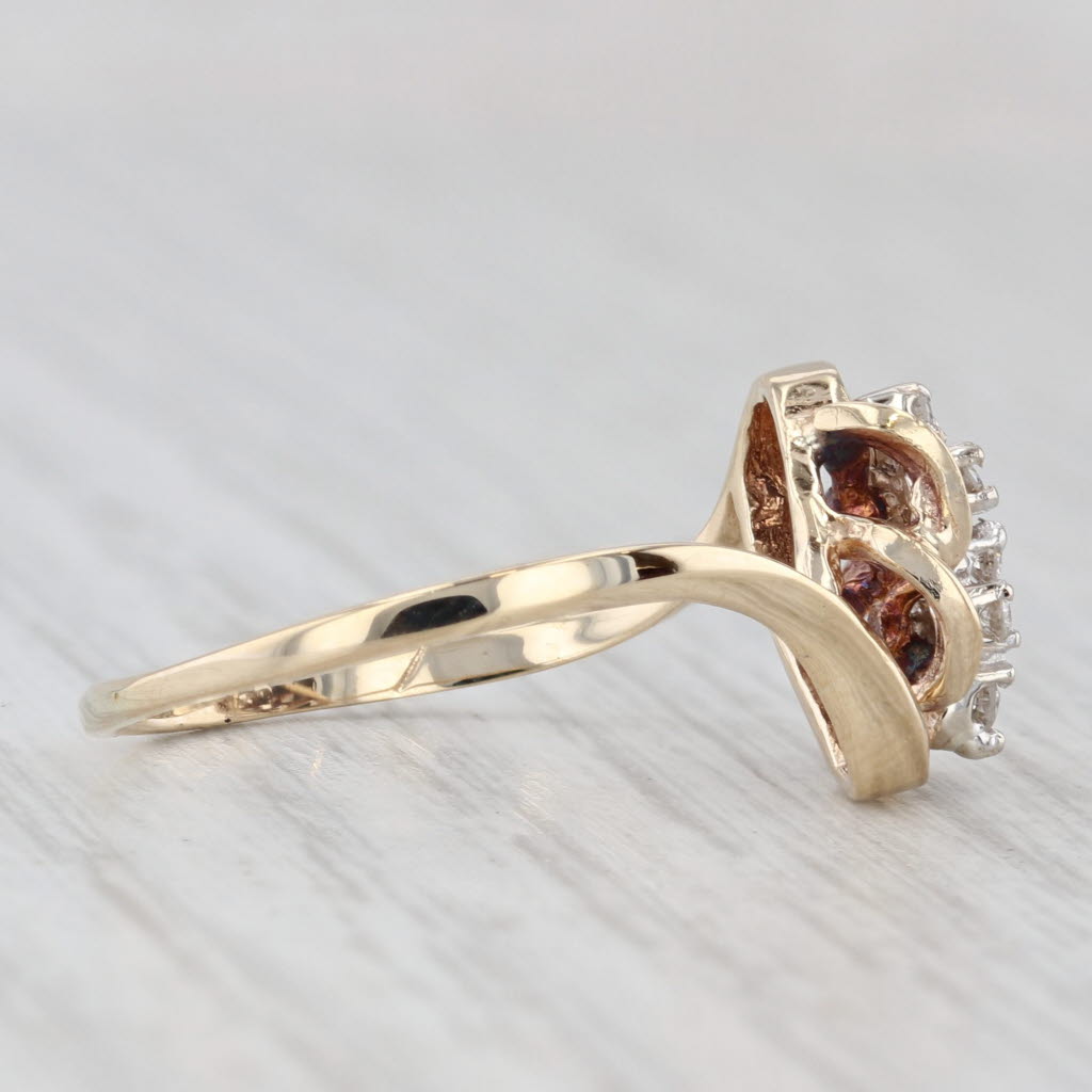 Diamond Flower Cluster Bypass Ring 14k Yellow Gold Size 8