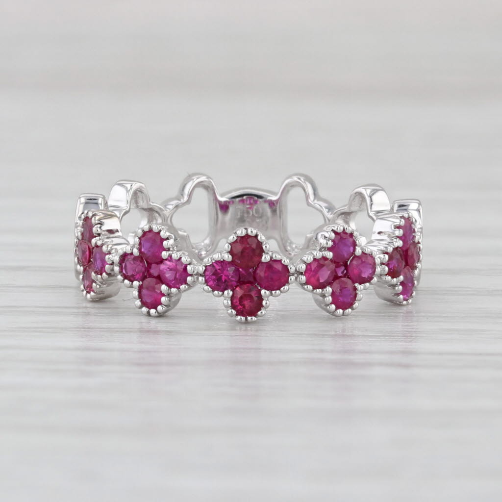 0.78ctw Ruby Flower Ring 18k White Gold Stackable Size 6.5 Band