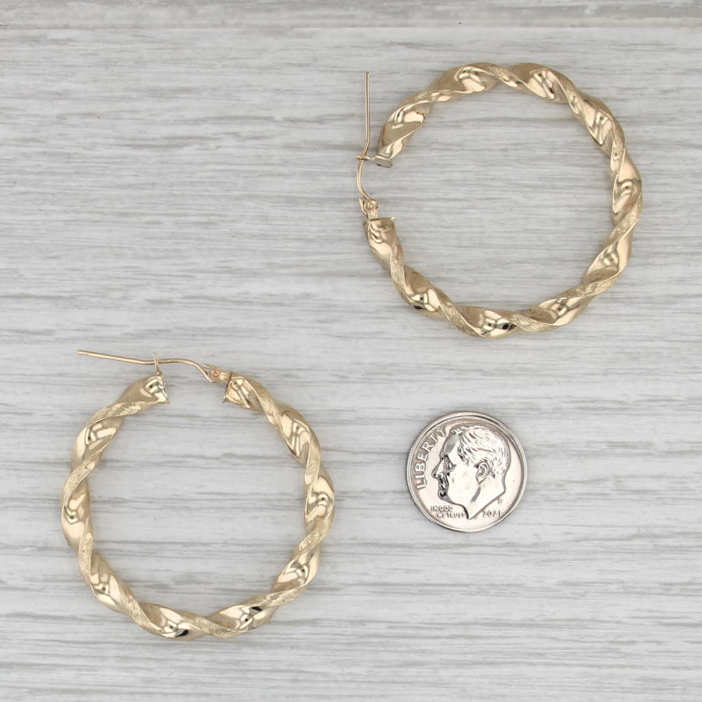 Twist Hoop Earrings 10k Yellow Gold Snap Top Round Hoops