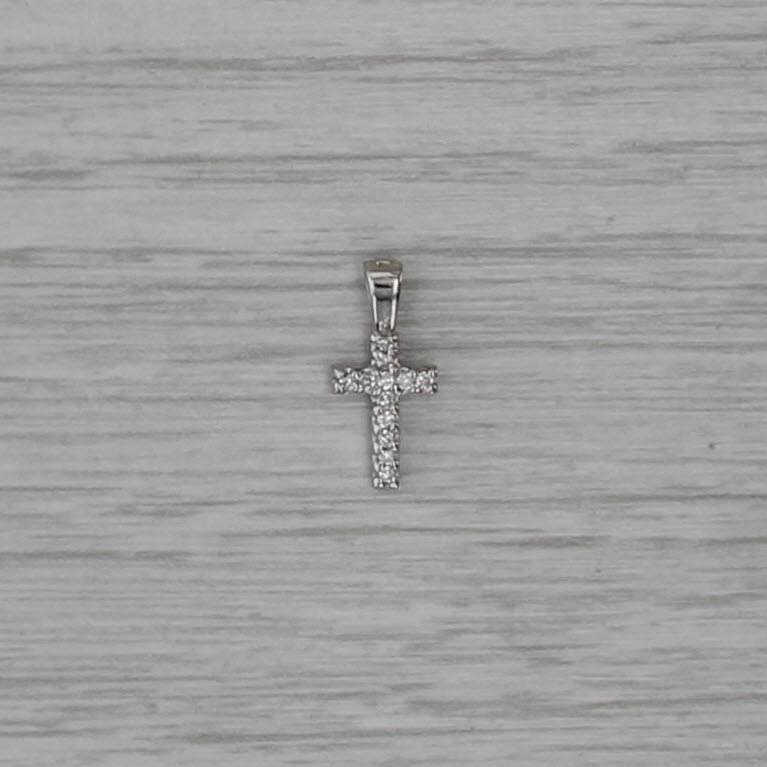Diamond Cross Pendant 14k White Gold Small Drop