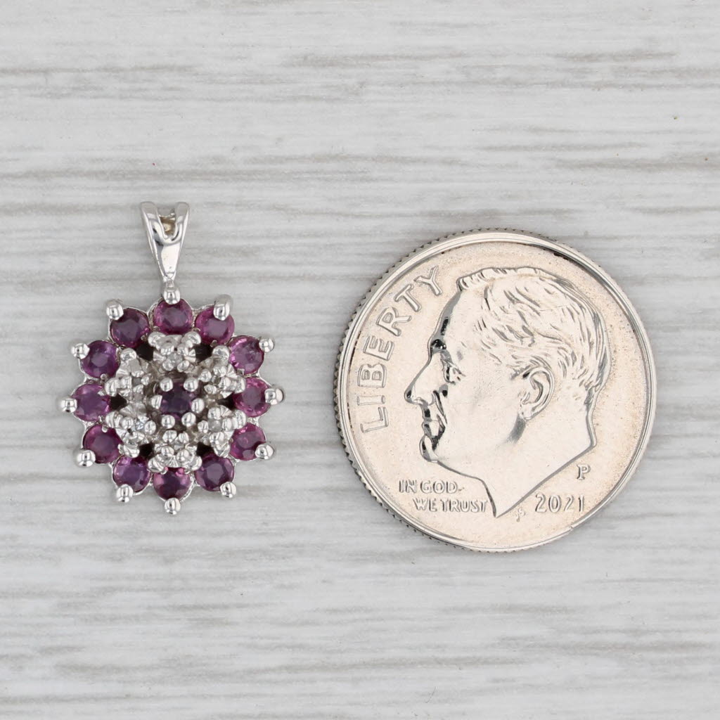 Light Gray 0.40ctw Ruby Diamond Halo Pendant 10k White Gold Small Drop