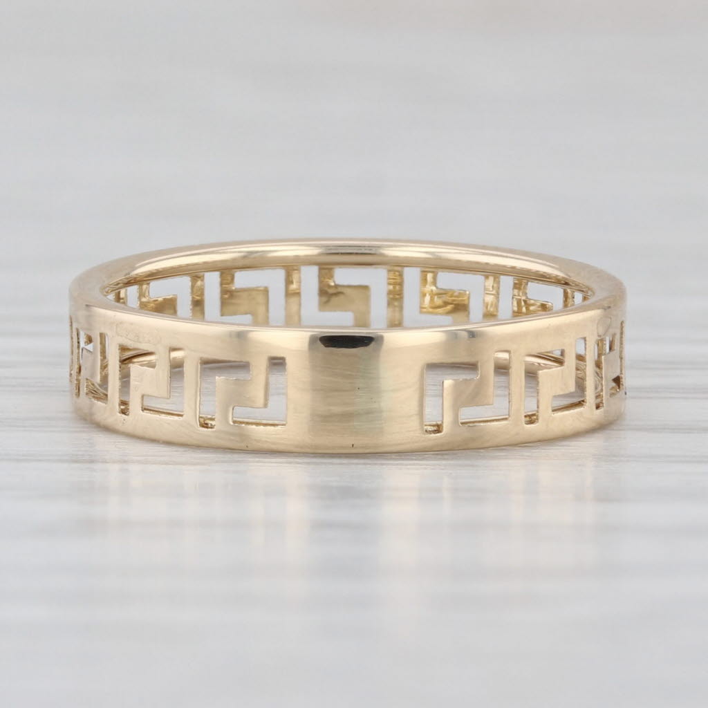 Greek Key Pattern Band Ring 14k Yellow Gold Size 6 Ring Wide 4.3mm