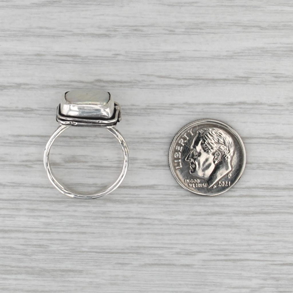 Bezel Set Cultured Pearl Solitaire Ring Sterling Silver Size 6.5