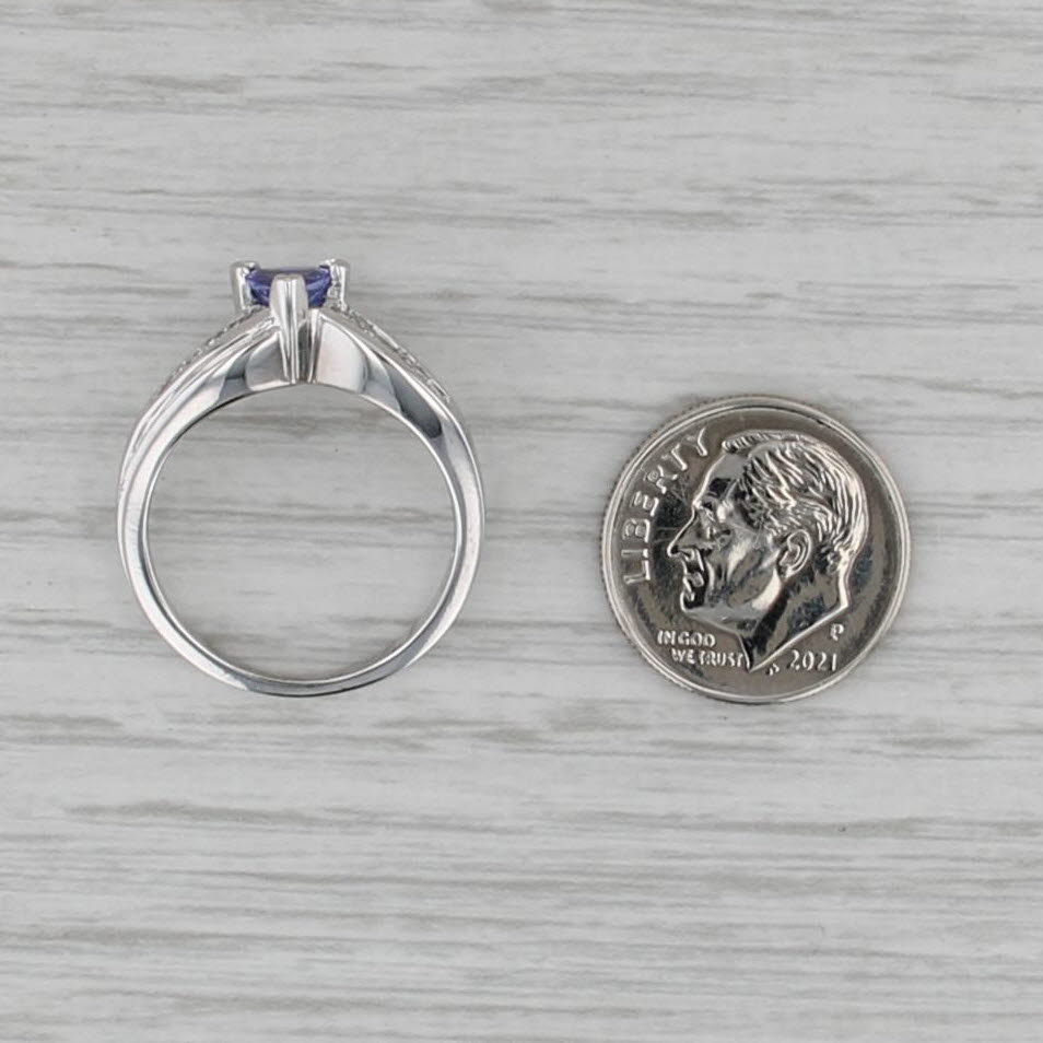 0.60ctw Trillion Tanzanite Diamond Ring 14k White Gold Size 7 Bypass