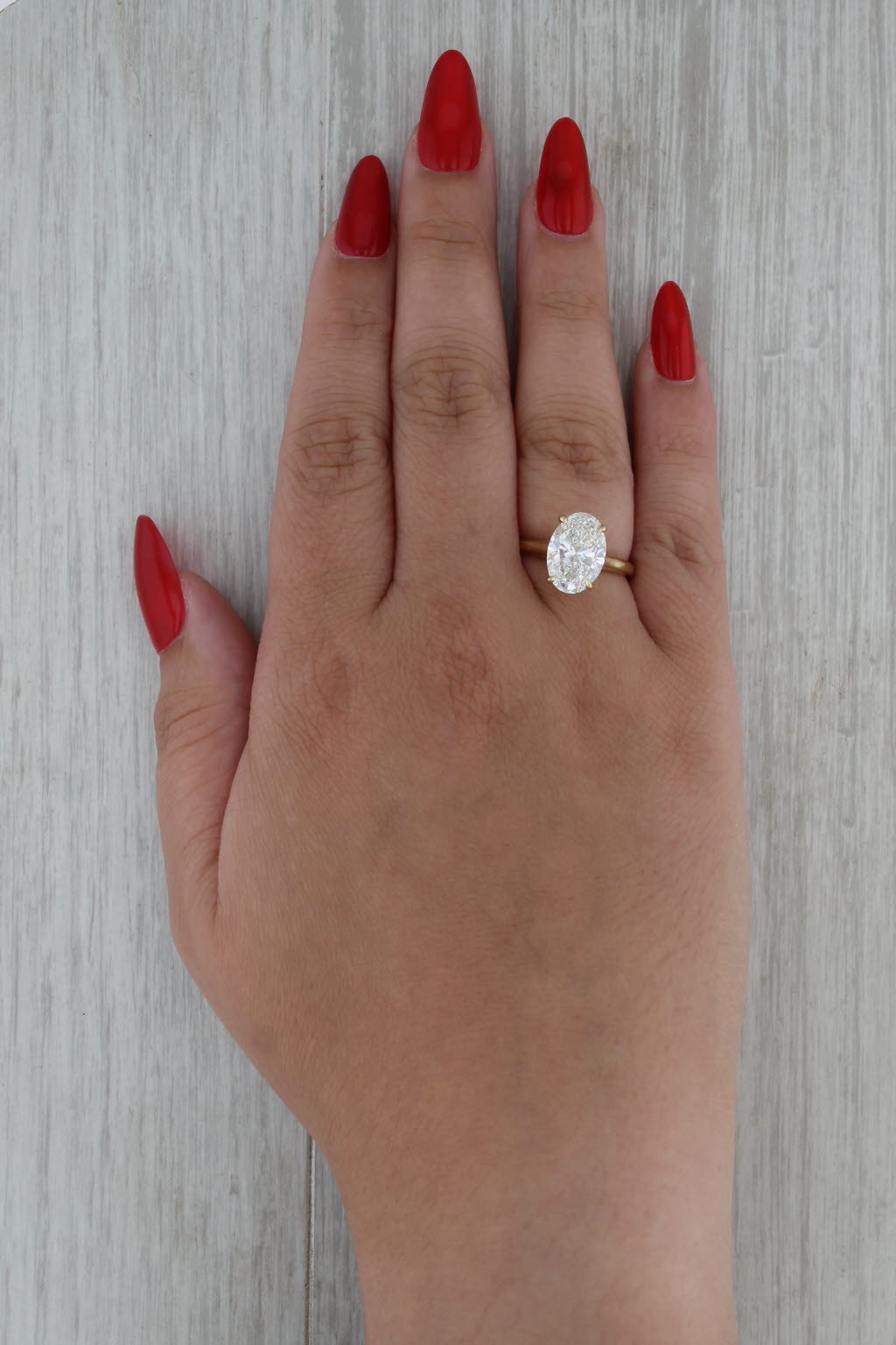 IGI 3.51ct F VS1 Oval Lab Grown Diamond Engagement Ring 14k Yellow Gold Size 7.5
