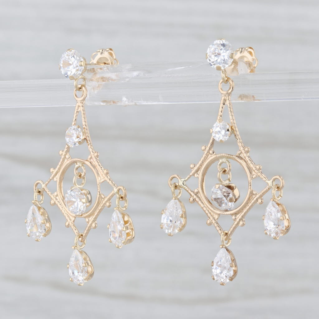 2.48ctw Cubic Zirconia Chandeliere Dangle Earrings 14k Yellow Gold Drops