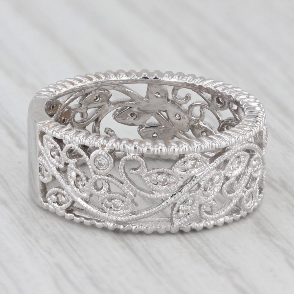 Light Gray Diamond Accented Vine Work Floral Ring 14k White Gold Size 7 Band Stackable
