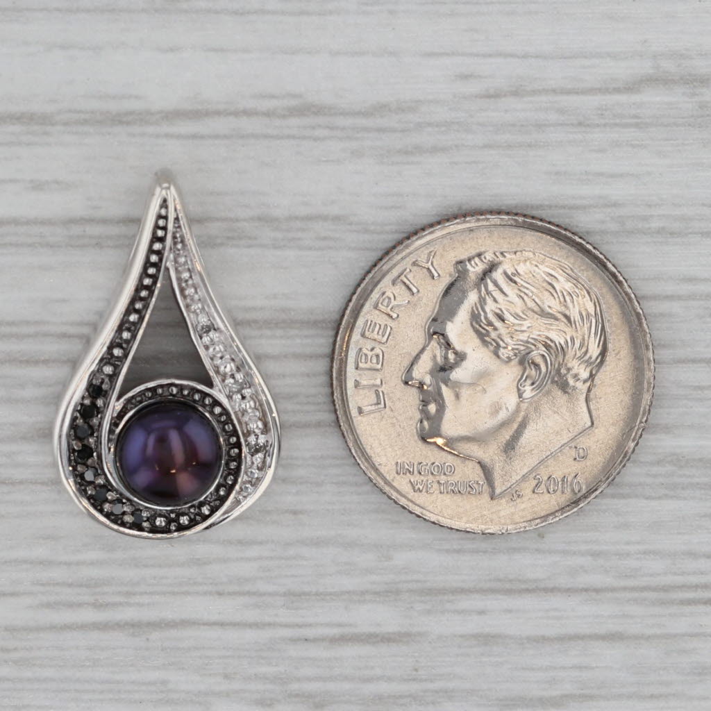 Gray Diamond Black Pearl Sterling Silver Teardrop Pendant