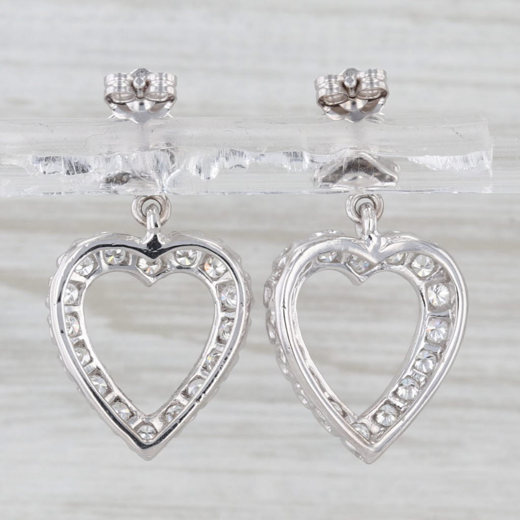 1.10ctw Diamond Open Hearts Flower Dangle Earrings 14k White Gold