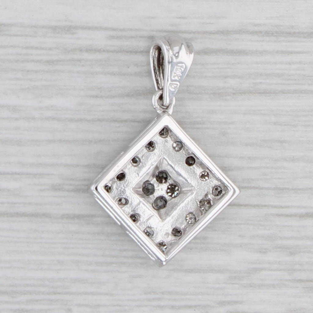 Light Gray 0.16ctw Diamond Halo Cluster Pendant 10k White Gold