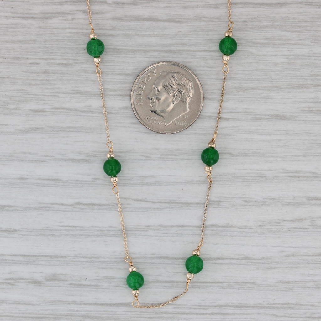 Gray 18.5" Green Quartz Bead Station Necklace 14k Yellow Gold Rope Chain