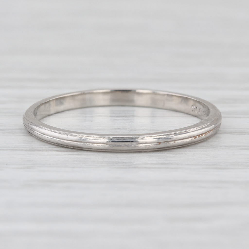 Vitnage Ridged Pattern Wedding Band 900 Platinum Size 6.25 Ring Stackable