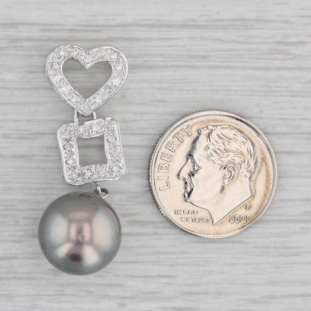 Gray Gray Cultured Pearl 0.20ctw Diamond Heart Pendant 14k White Gold