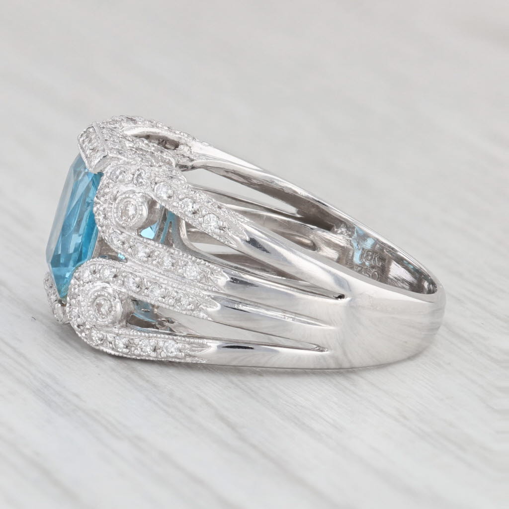 Light Gray 3.29ctw Blue Topaz Diamond Cocktail Ring 18k White Gold Size 7.5
