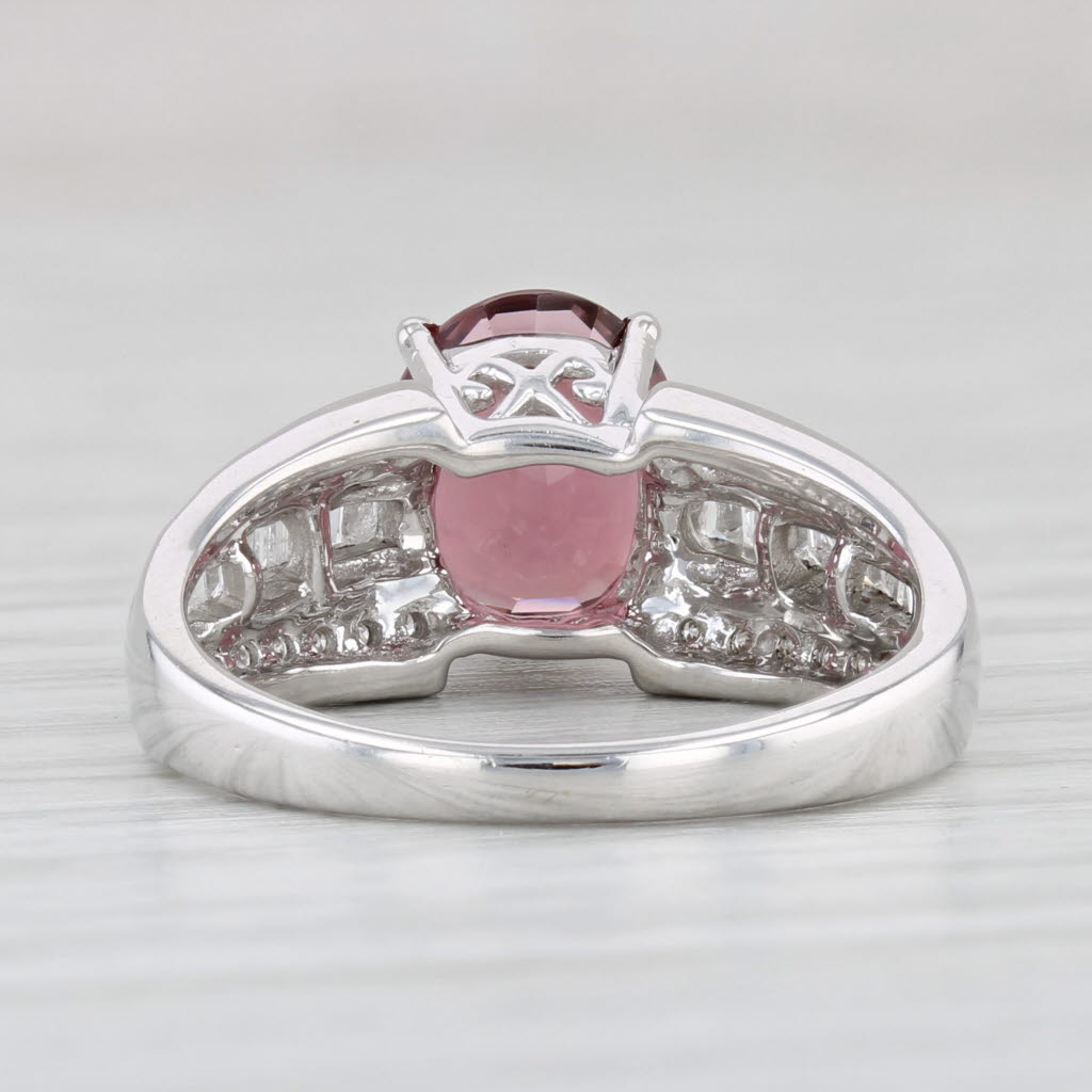 Light Gray 2.61ctw Pink Oval Tourmaline Diamond Ring 14k White Gold Size 6.75