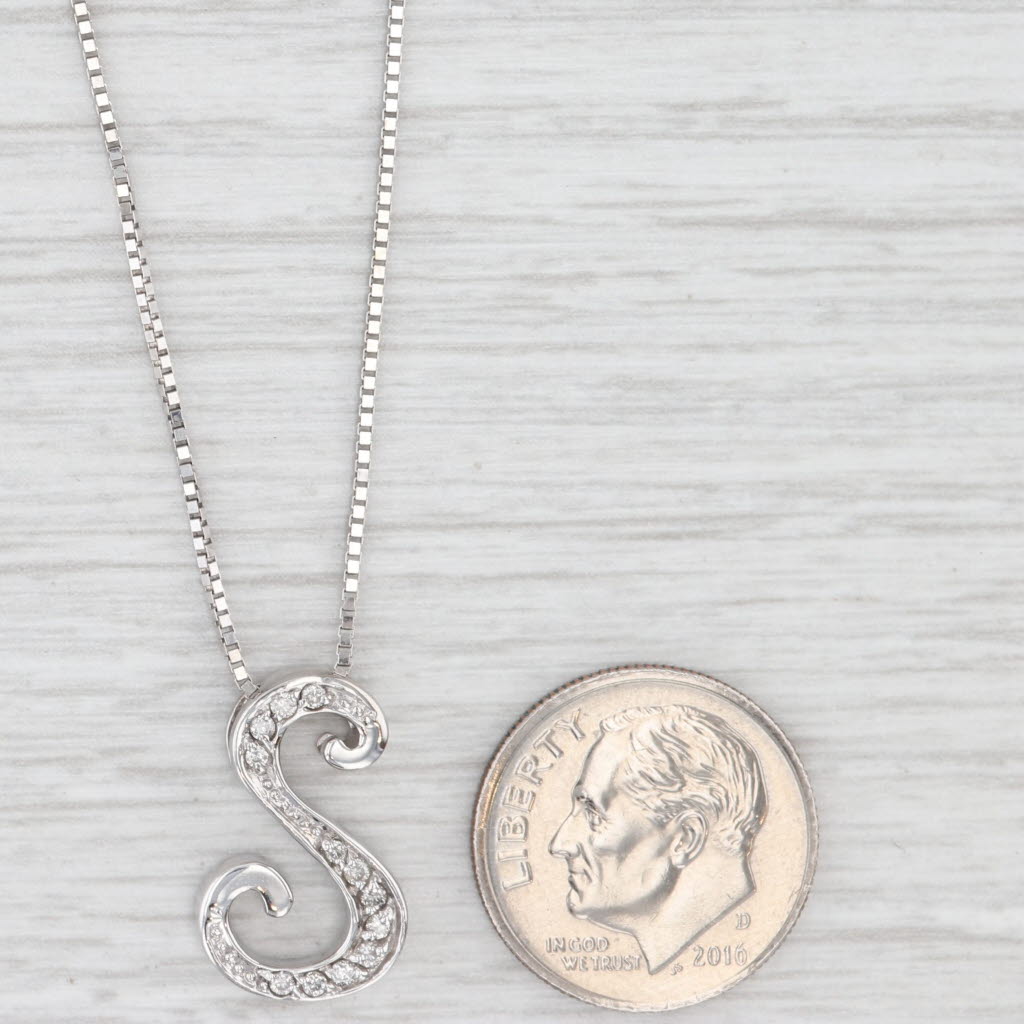 Light Gray 0.10ctw Diamond Letter S Pendant Necklace 14k White Gold 20.25" Box Chain