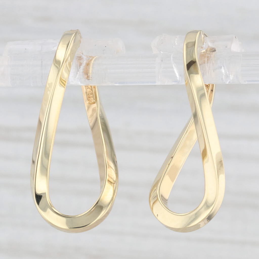 Light Gray Oval Twist Hoop Earrings 18k Yellow Gold Snap Top Hoops