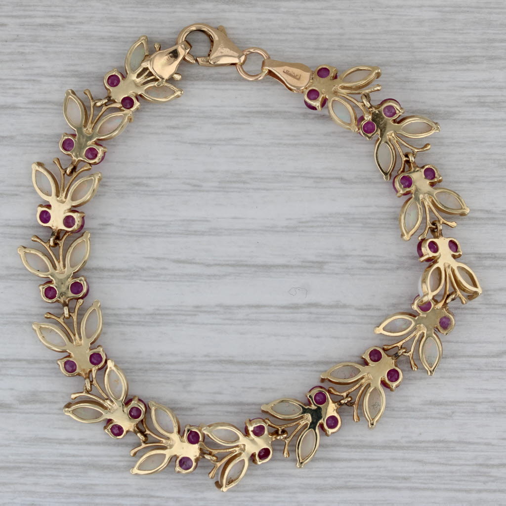 Opal Ruby Butterfly Bracelet 14k Yellow Gold 6.75" 10.1mm Milor Italy