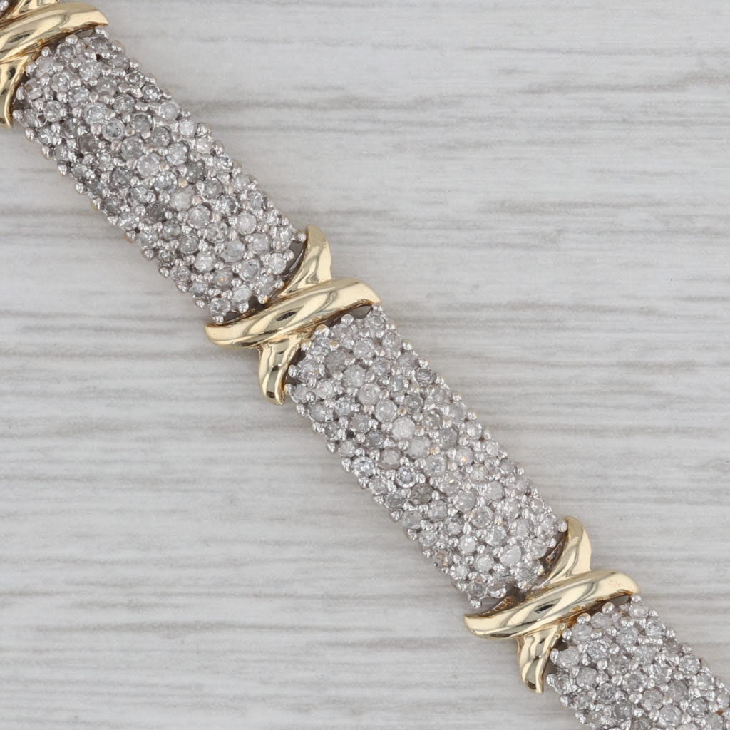 Gray 3ctw Diamond Clusters Bar X Links 10k Yellow White Gold 7.25" 8.3mm