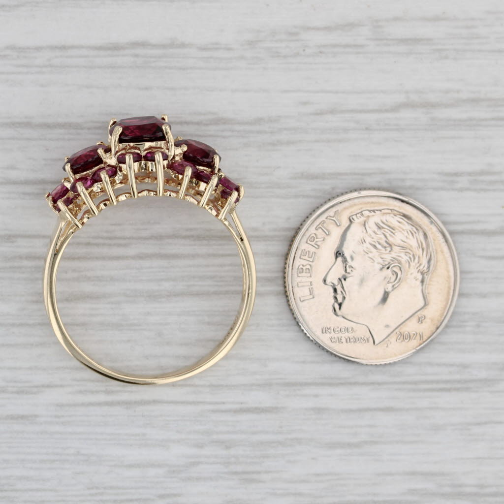 Gray 4.09ctw Garnet Ring 10k Yellow Gold Size 9.25 3-Stone Halo