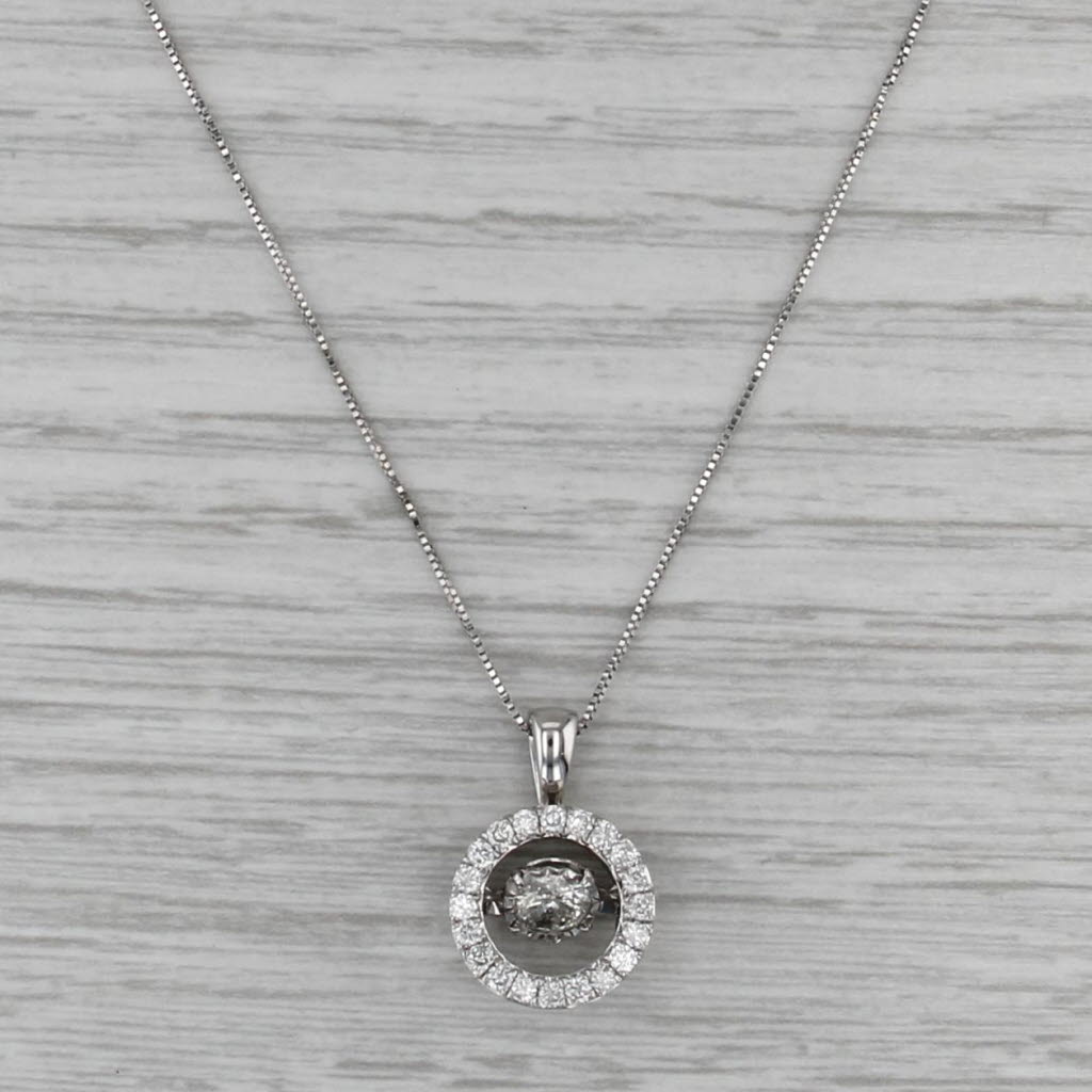 0.65ctw Diamond Floating Halo Pendant Necklace 14k White Gold 18" Box Chain