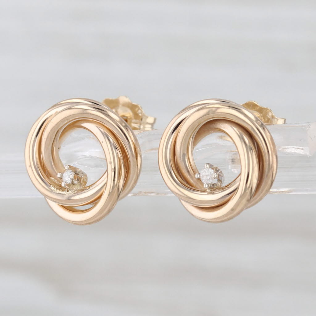 Diamond Accented Knot Circle Stud Earrings 14k Yellow Gold Studs